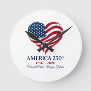 America 250th Anniversary Flag Heart Clock