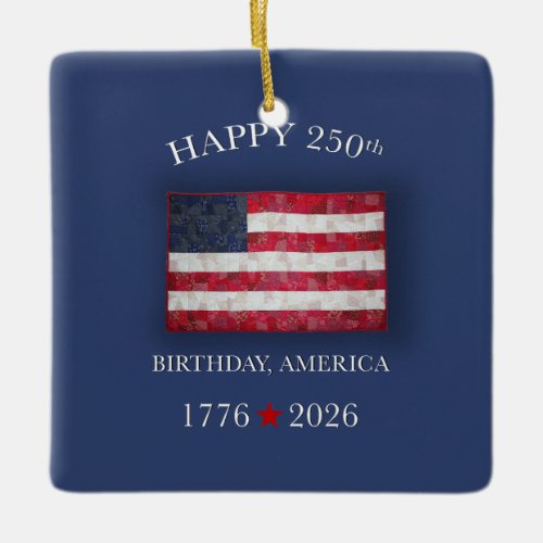 America 250th Anniversary Patriotic July 4th Ceramic Ornament