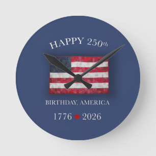 America 250th Anniversary Patriotic July 4th Round Clock