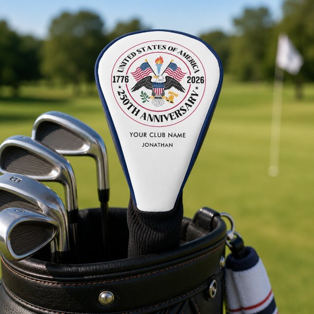 America 250th Anniversary Personalized  Golf Head Cover (Add Club Name & Golfer name, or other text to personalize.  Matching items available)