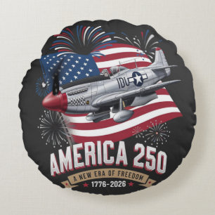 America 250th Anniversary Plane Round Pillow