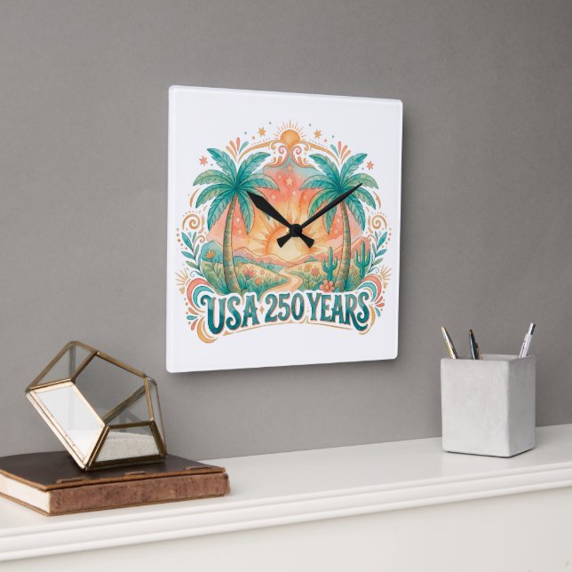 America 250th anniversary USA Palm Beach Square Wall Clock (Office)