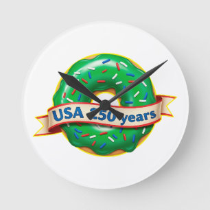America 250th anniversary USA with sweet donut Round Clock