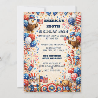 America 250th Birthday Invite Patriotic