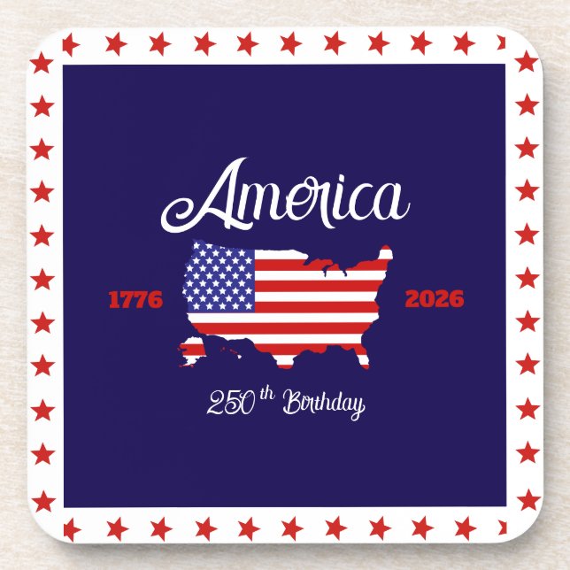 America 250th Birthday Patriotic Beverage Coaster (Front)