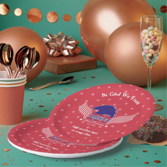 America 250th-Spirit of Freedom-Red-Editable Text Paper Plates (Multi)