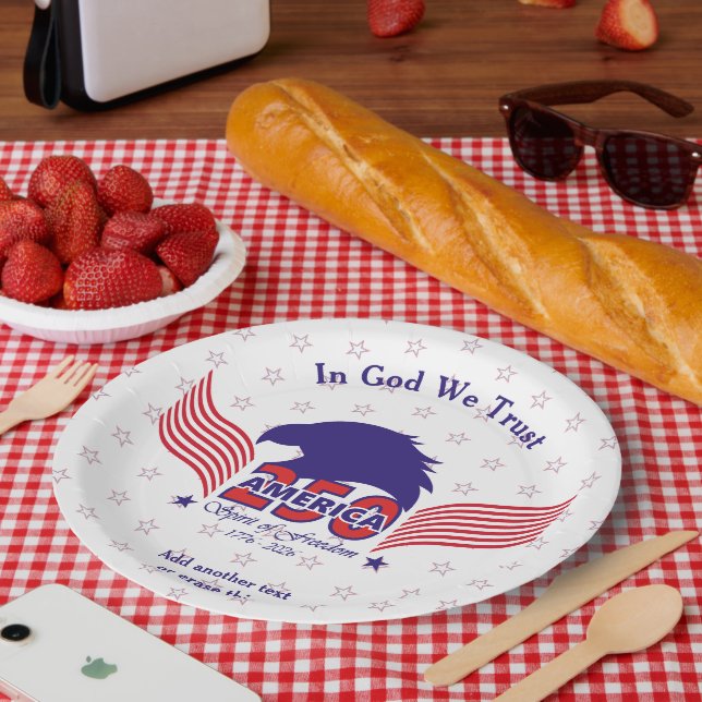 America 250th-Spirit of Freedom-White-Edit Text Paper Plates (Picnic)