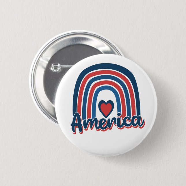 America 4th of July Celebration Rainbow USA Button (Front & Back)