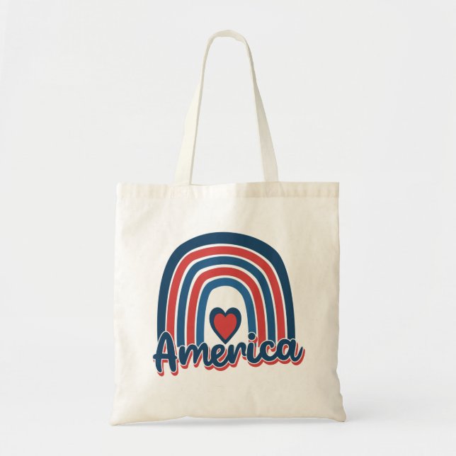 America 4th of July Celebration Rainbow USA Tote Bag (Front)