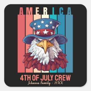 America 4th of July Crew Patriotic Personalized Square Sticker