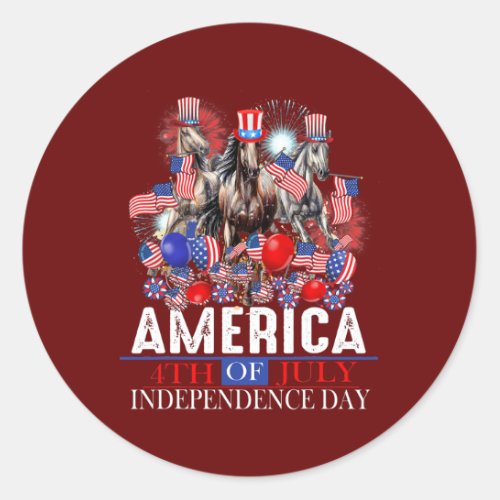 America 4th Of July Patriotic USA Horse Graphic  Classic Round Sticker