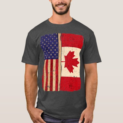 America and Canada Flag Roots Race Citizen Canadia T_Shirt
