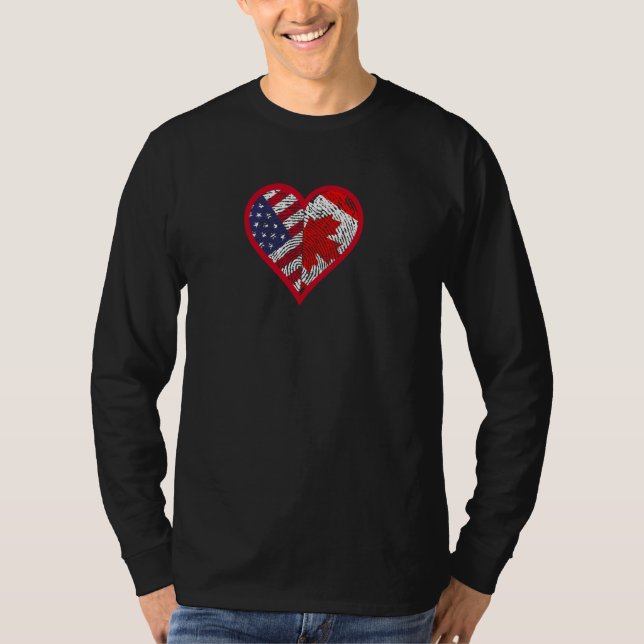 America and Canada - Two Countries One Heart T-Shirt (Front)