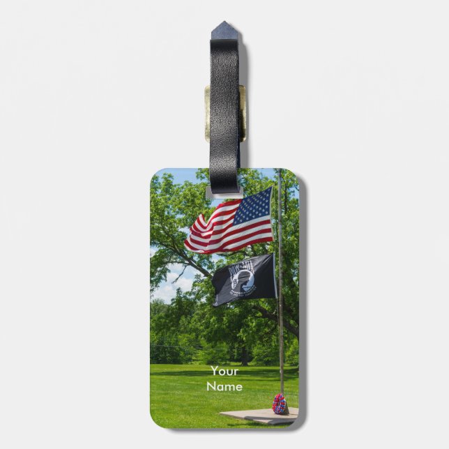 America And POW Flags Luggage Tag (Back Vertical)