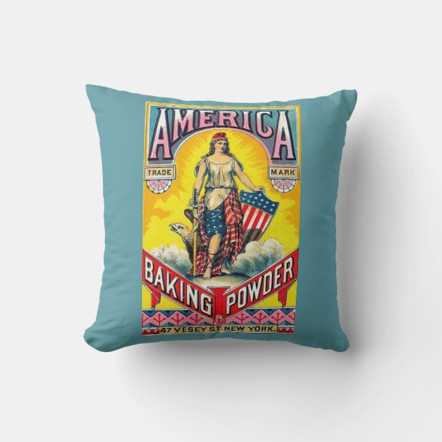 America Baking Powder Throw Pillow (Front)