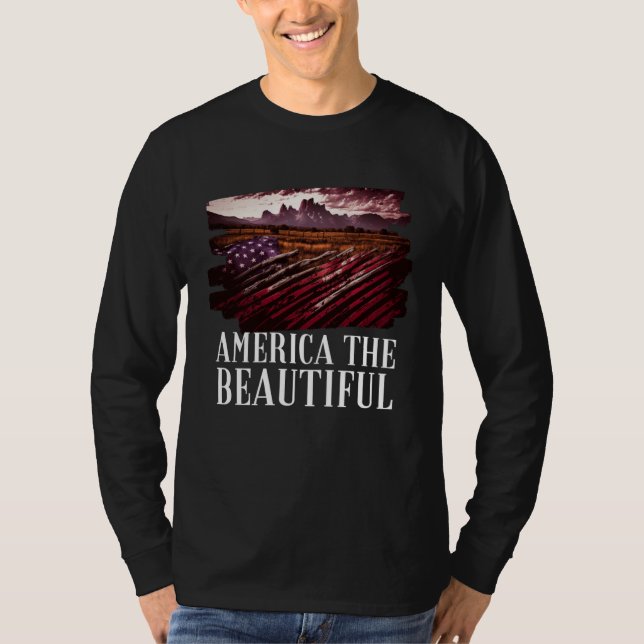 America Beautiful Mountains Purple Patriotic Decor T-Shirt (Front)