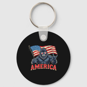 America Bigfoot Sasquatch July 4th Usa Flag Rock P Keychain