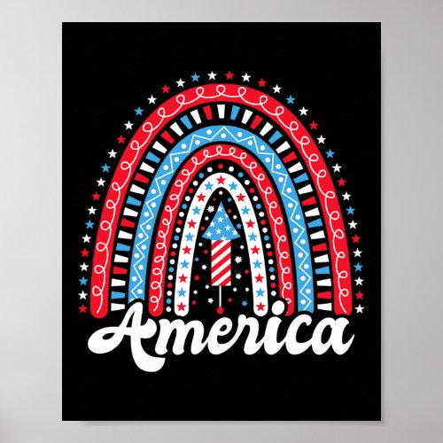 America Boho Rainbow 4th Of July Independence Day  Poster
