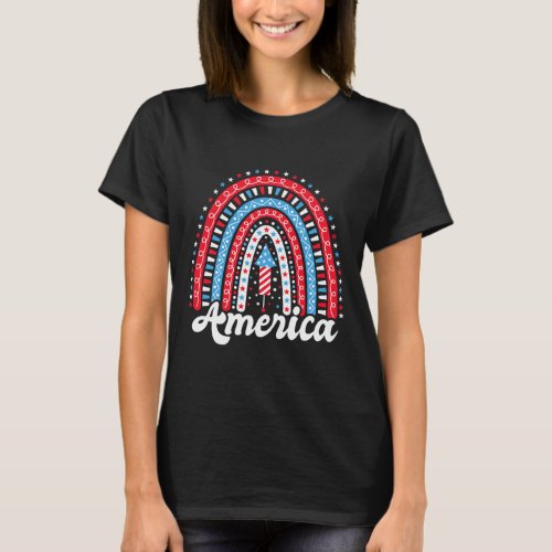 America Boho Rainbow 4th Of July Independence Day  T_Shirt