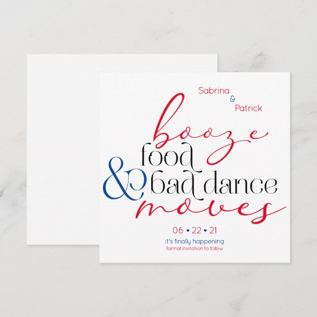 America Booze Food Bad Dance Moves Save theDate Invitation (Front/Back)