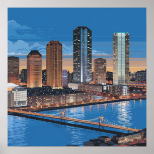 America Boston City Skyline, Boston Ma Us Skyline Poster