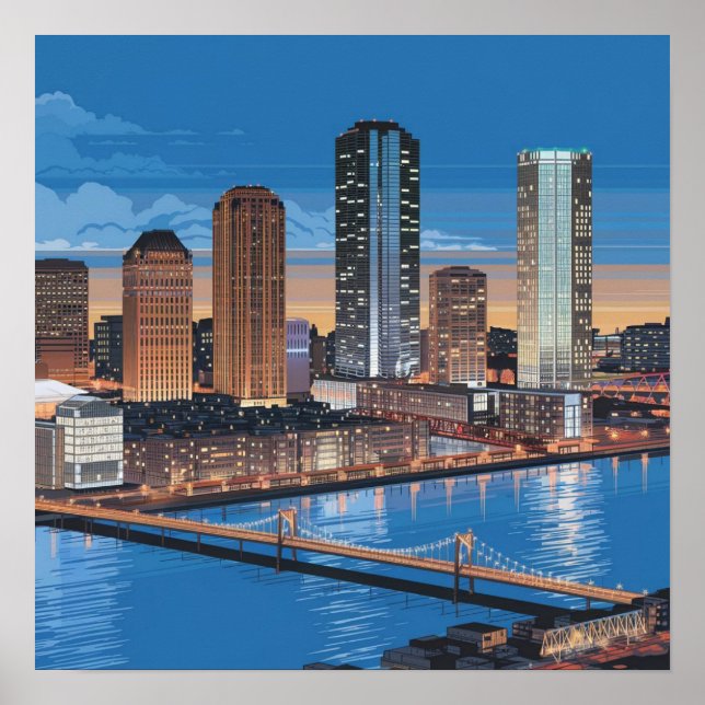 America Boston City Skyline, Boston Ma Us Skyline Poster (Front)
