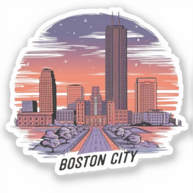 America Boston City Skyline, Boston Ma Us Skyline Sticker (Front)