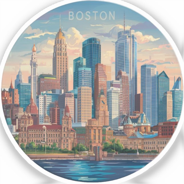 America Boston City Skyline, Boston Ma Us Skyline Sticker (Front)