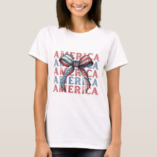 America Bow Shirt Cute Patriotic 4th of July Tee