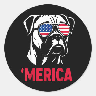 America Boxer Dog Aamerican Flag Sungles Patriotic Classic Round Sticker