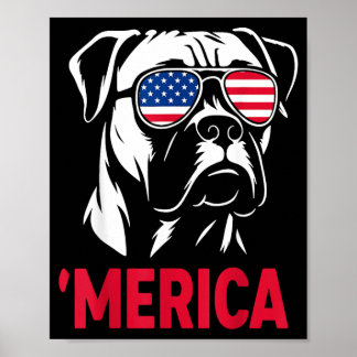 America Boxer Dog Aamerican Flag Sungles Patriotic Poster