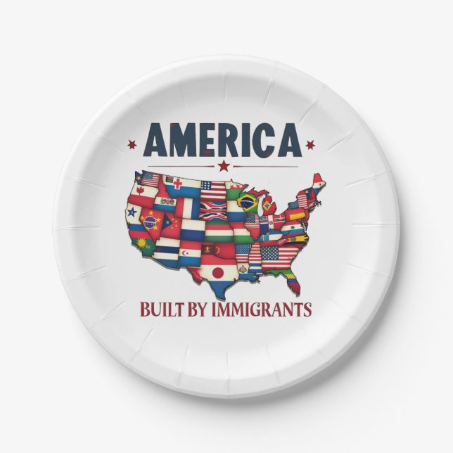 America Built by Immigrants Patriotic American Paper Plates (Front)