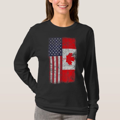 America Canada American Canadian Flag Vintage T_Shirt