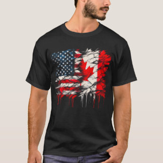 America Canada Flags Half American Half Canadian   T-Shirt