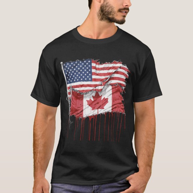 America Canada Flags Half American Half Canadian   T-Shirt (Front)