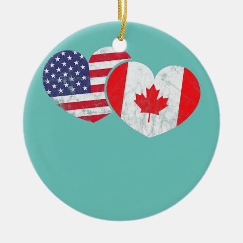 America Canada Heart Flag American Canadian Ceramic Ornament