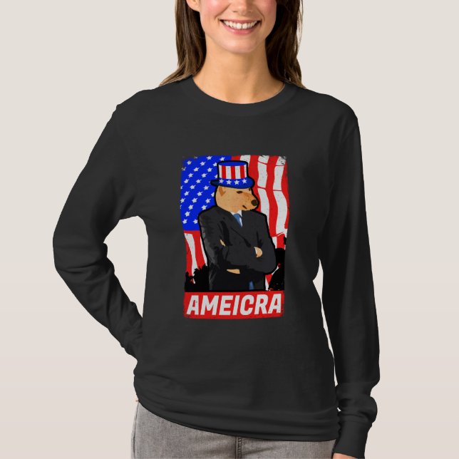 America Cheems Shiba Dog Dank Meme Funny July 4th  T-Shirt (Front)
