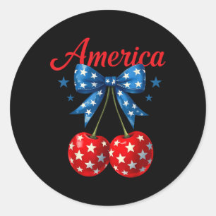 America Cherries American Flag 4th Of July Cherry Classic Round Sticker