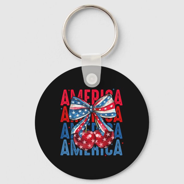 America Cherries American Flag 4th Of July Cherry  Keychain (Front)