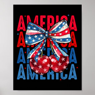 America Cherries American Flag 4th Of July Cherry  Poster
