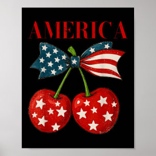 America Cherries Coquette Bow Cherry July 4th Usa Poster
