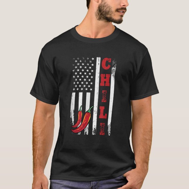 America Chili USA Flag Spicy Red Pepper 4th Of Jul T-Shirt (Front)