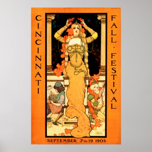 America CINCINNATI 1903 Fall Festival Art Nouveau Poster
