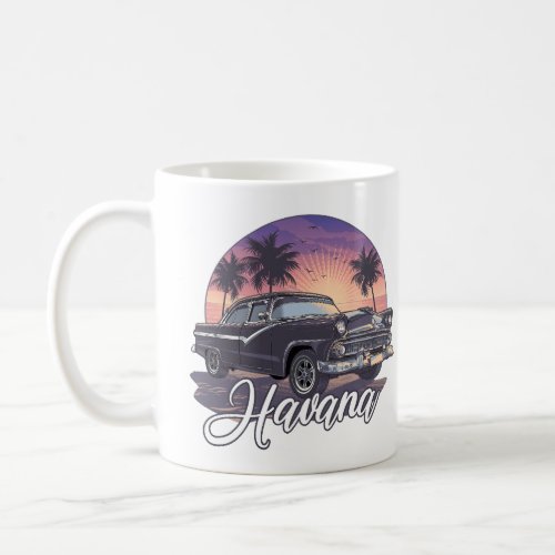America classic car on the beach in Havana sunset Coffee Mug