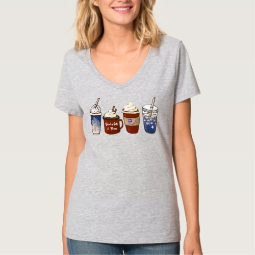 America Coffee 4th of July Red White Brew Latte T_Shirt