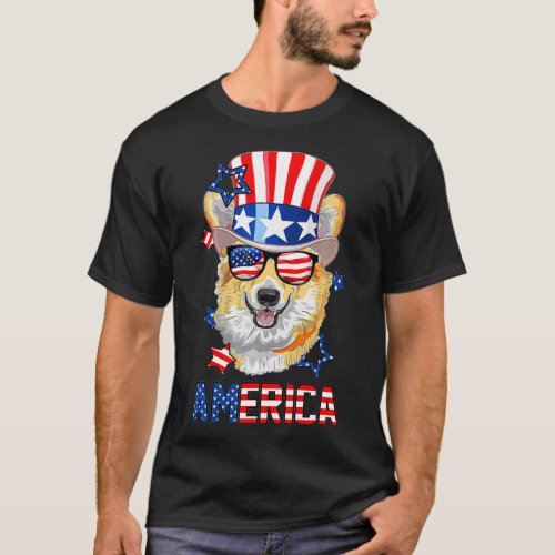 America Corgi Dog 4th of July USA Flag Independenc T_Shirt