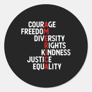 America Courage Freedom Diversity Rights Friendshi Classic Round Sticker