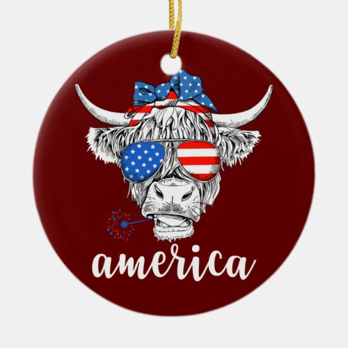 America Cow Heifer USA Flag Patriotics 4th Of Ceramic Ornament