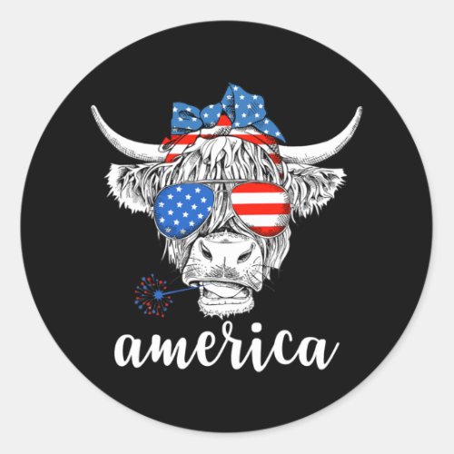 America Cow Heifer USA Flag Patriotics 4th Of Classic Round Sticker