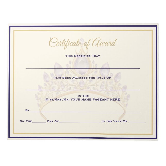 America Crown Certificates-Award Notepad (Front)